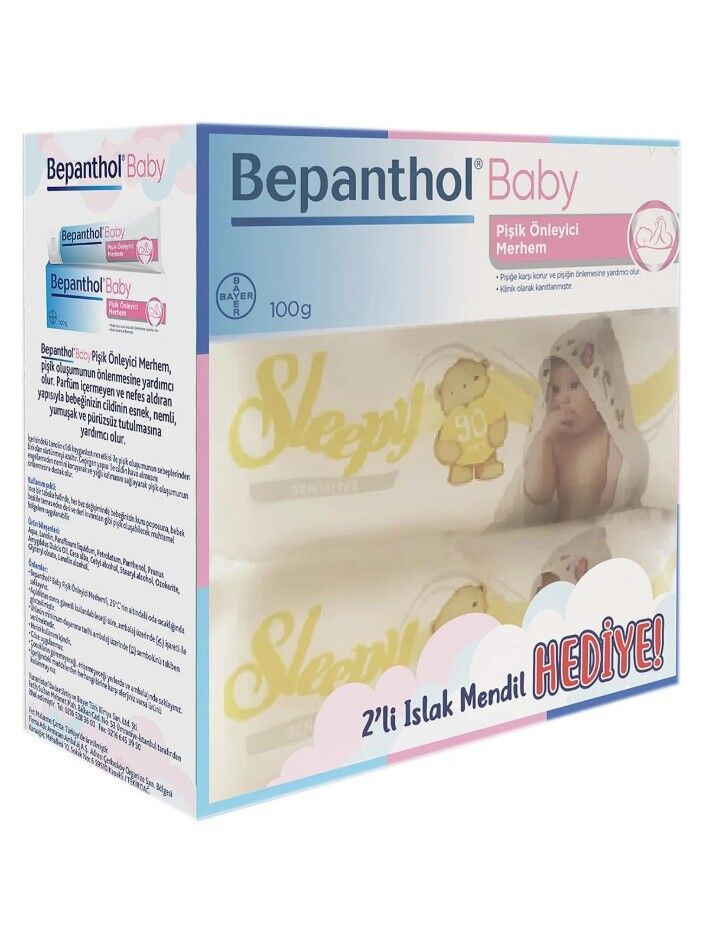 Bepanthol Baby Pişik Önleyici Merhem 100 Gr + 2 Paket Sleepy Sensitive 90 Lı Islak Havlu