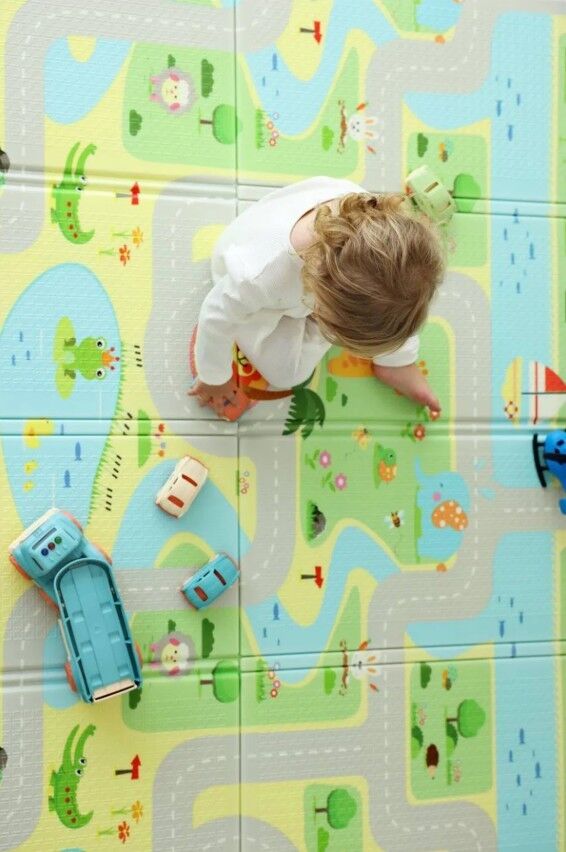 Coolmats Katlanabilir Oyun Matı, Tek Taraflı Çocuk Oyun Halısı Aktivite Oyun Alanı - Yeşil Parkur