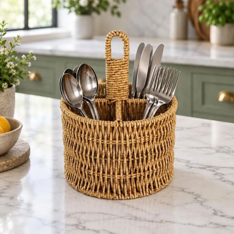 Rattan Yuvarlak Dik Bölmeli Kaşıklık