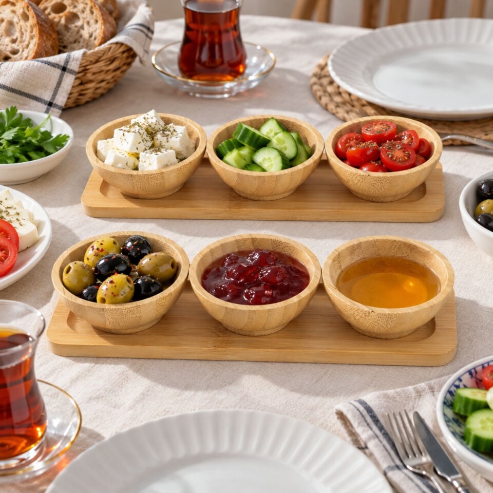 Bambu Üçlü Sosluk (Stantlı) - İkili Set