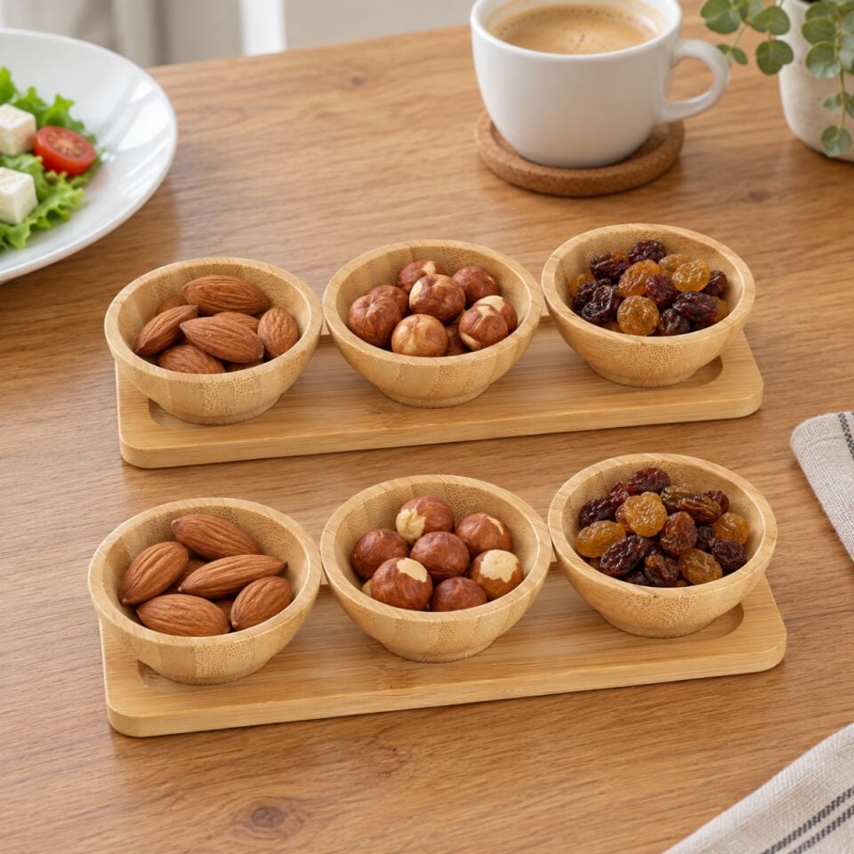 Bambu Üçlü Sosluk (Stantlı) - İkili Set