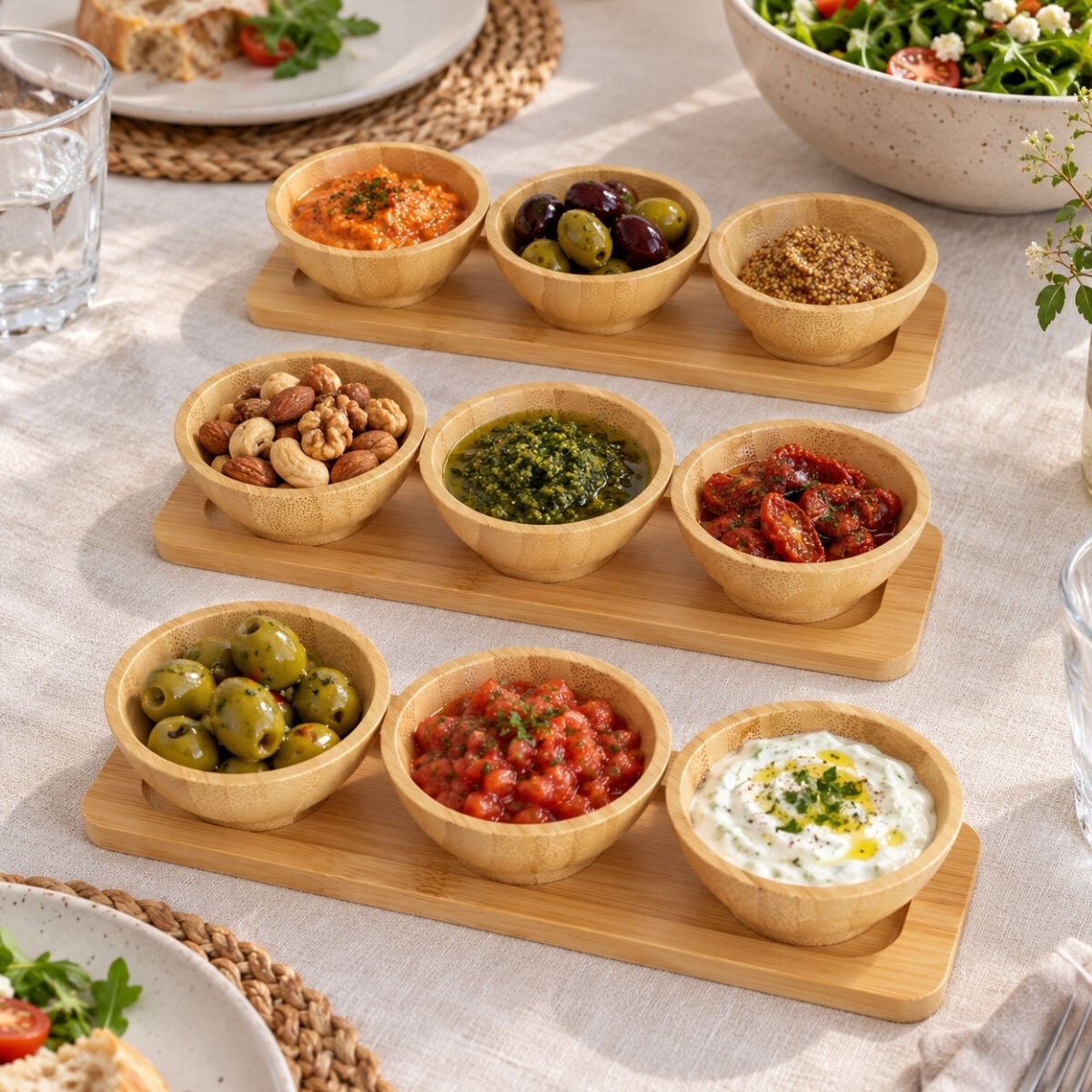 Bambu Üçlü Sosluk (Stantlı) - Üçlü Set