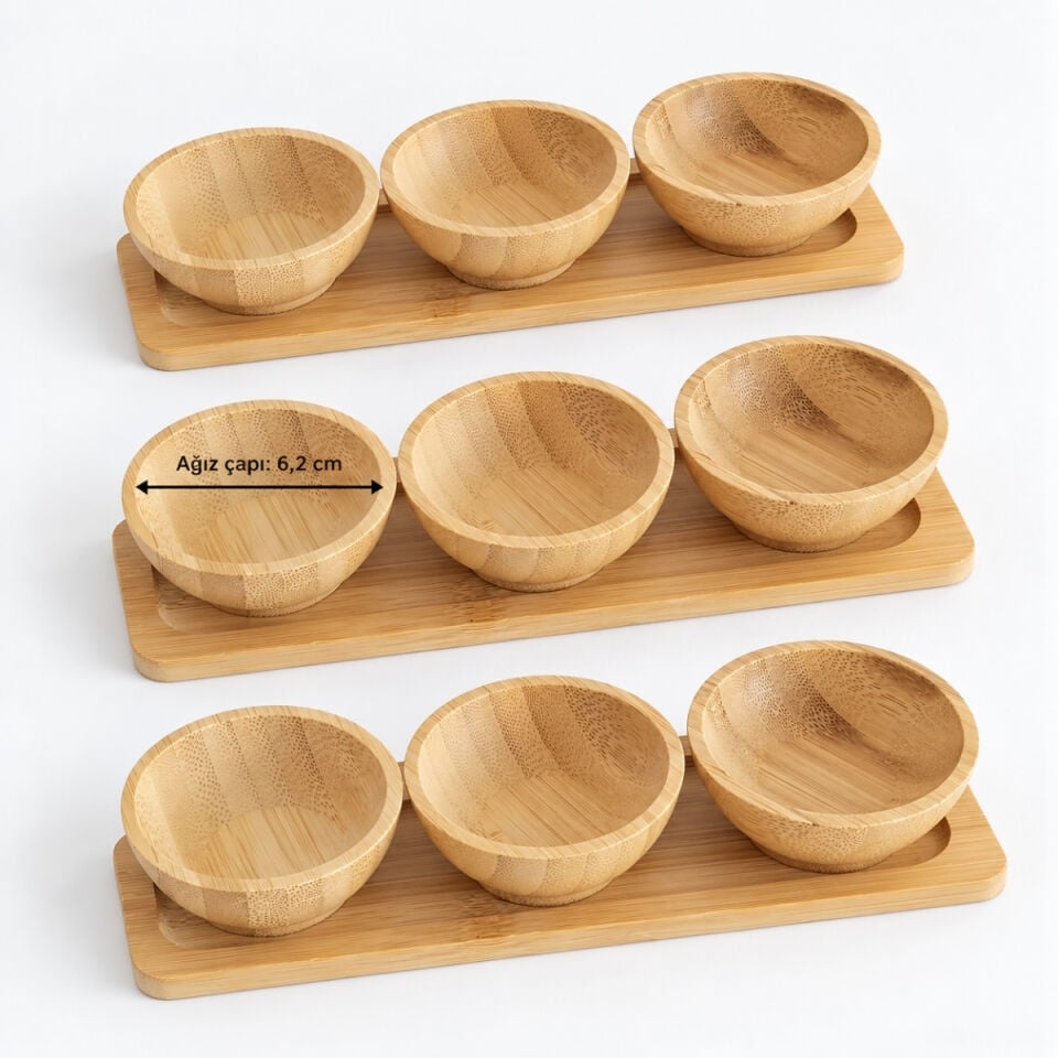 Bambu Üçlü Sosluk (Stantlı) - Üçlü Set