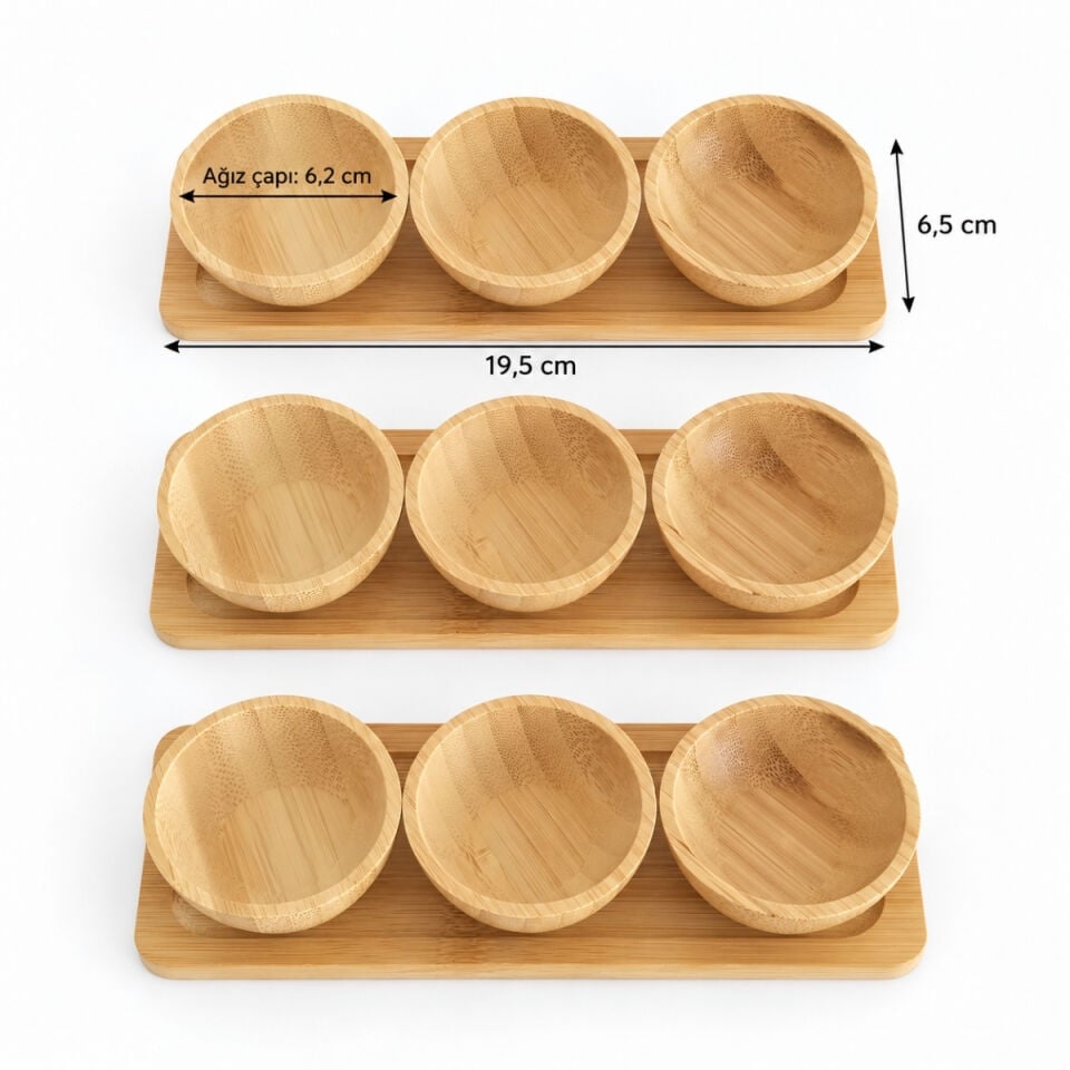 Bambu Üçlü Sosluk (Stantlı) - Üçlü Set