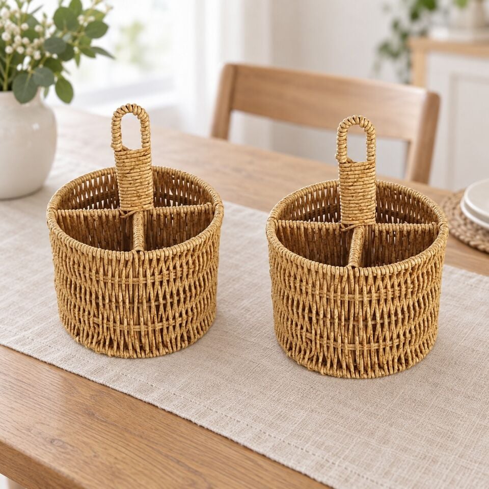 Rattan Yuvarlak Dik Bölmeli Kaşıklık -İkili